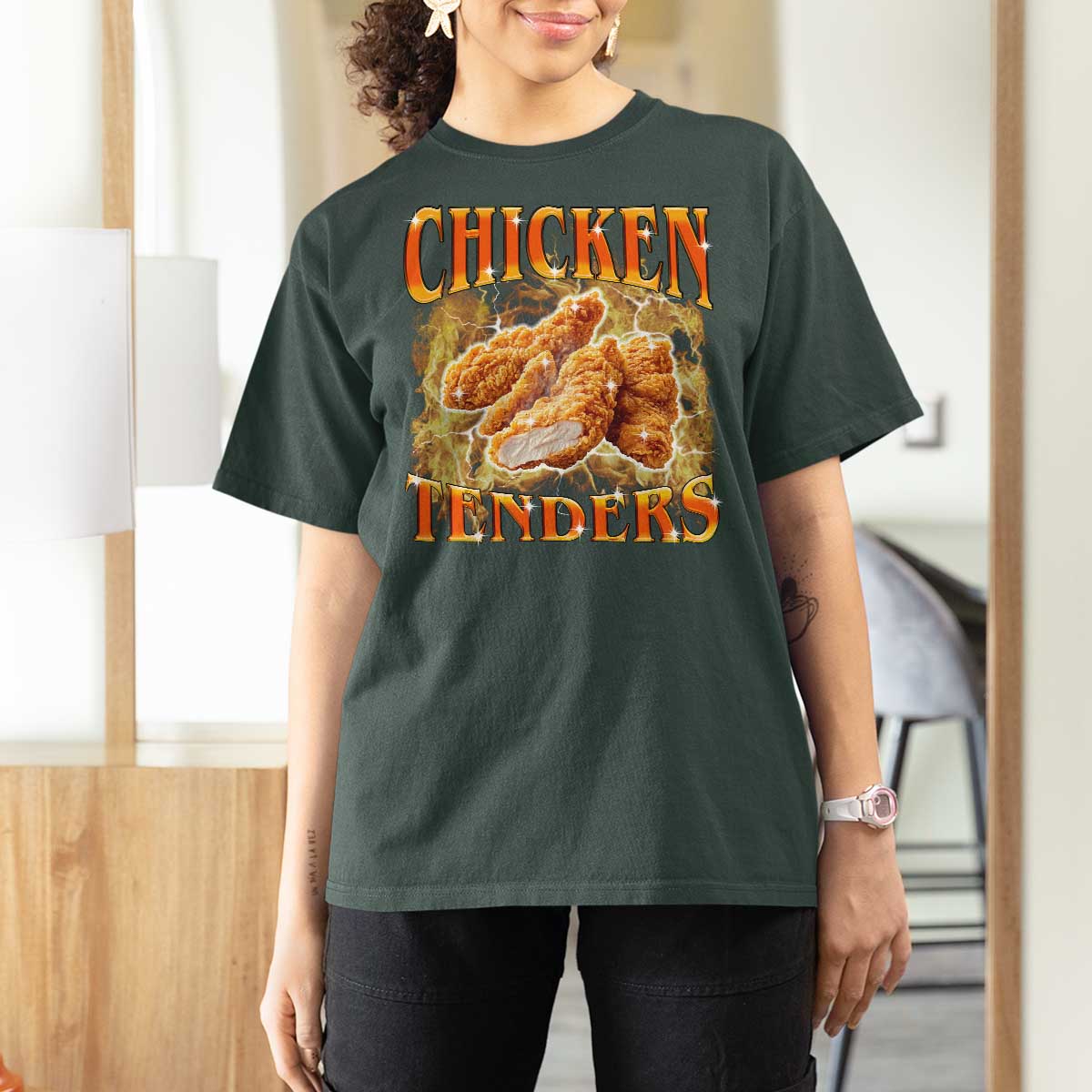 Funny Chicken Tenders T Shirt For Women Funny Foodie Vintage 90s Bootleg Rap