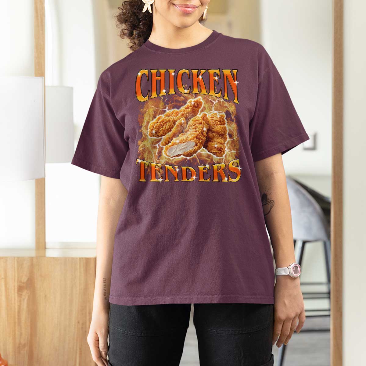 Funny Chicken Tenders T Shirt For Women Funny Foodie Vintage 90s Bootleg Rap