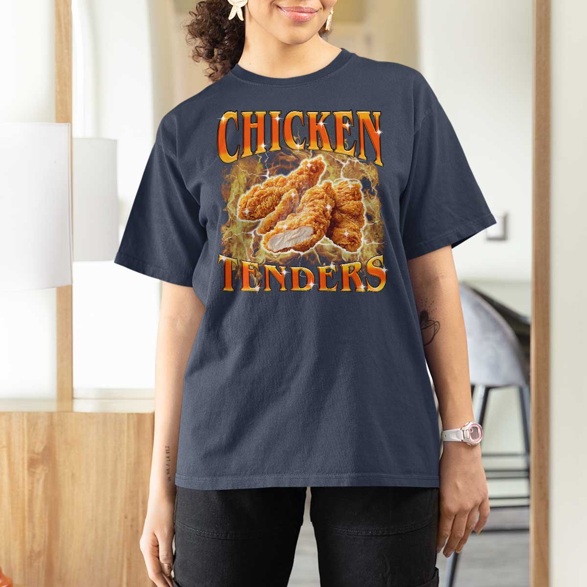 Funny Chicken Tenders T Shirt For Women Funny Foodie Vintage 90s Bootleg Rap