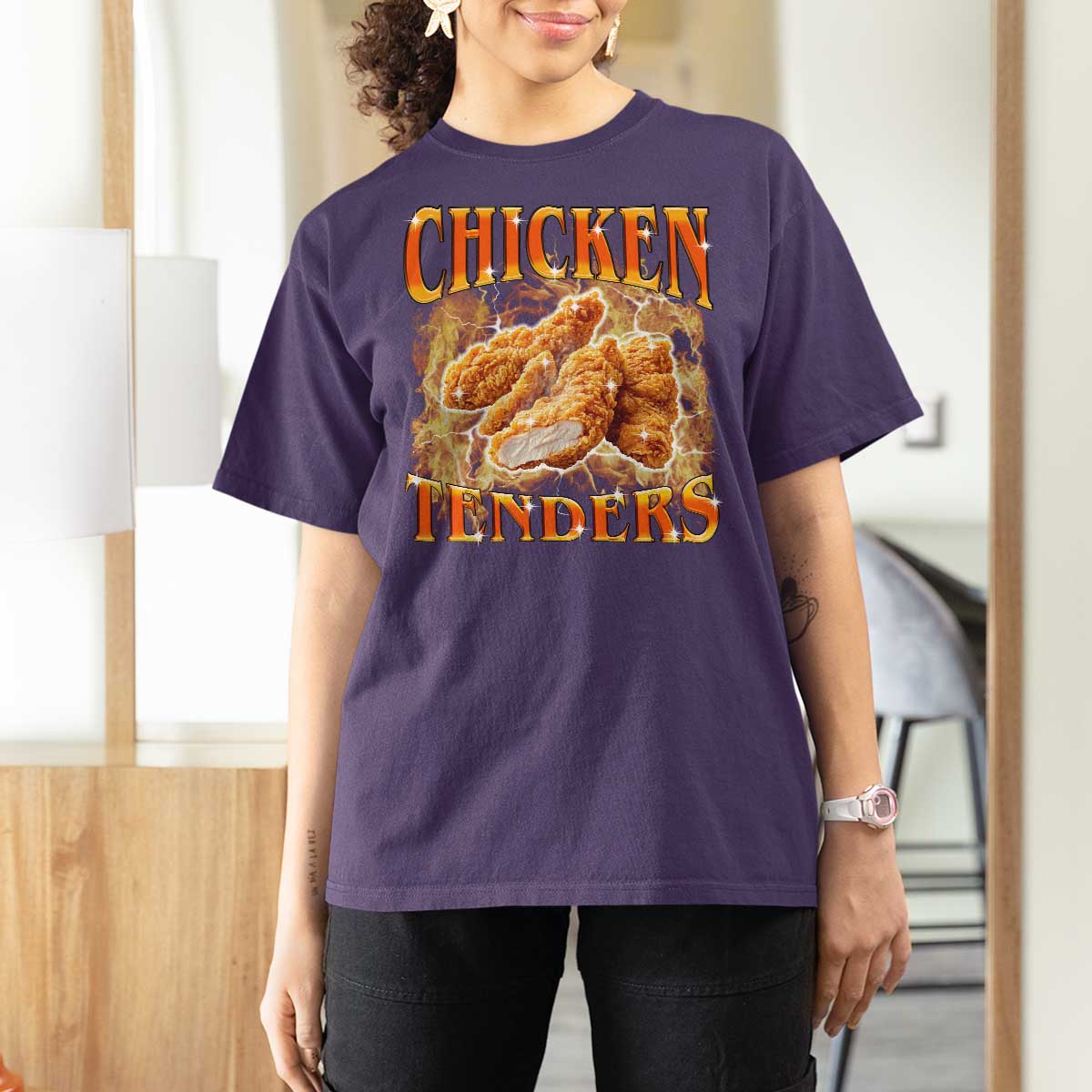 Funny Chicken Tenders T Shirt For Women Funny Foodie Vintage 90s Bootleg Rap