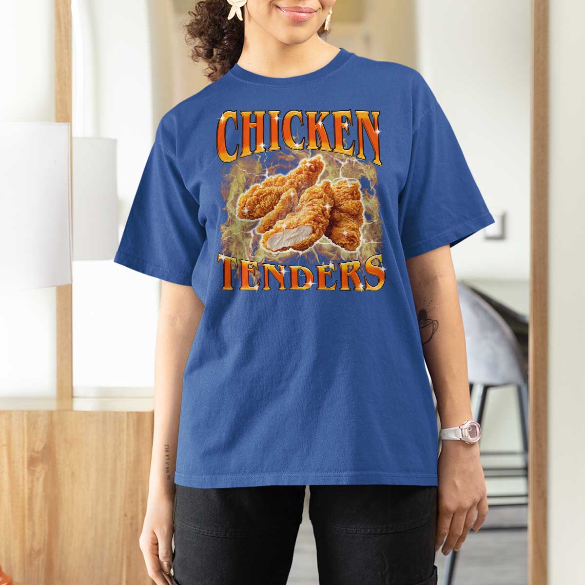 Funny Chicken Tenders T Shirt For Women Funny Foodie Vintage 90s Bootleg Rap