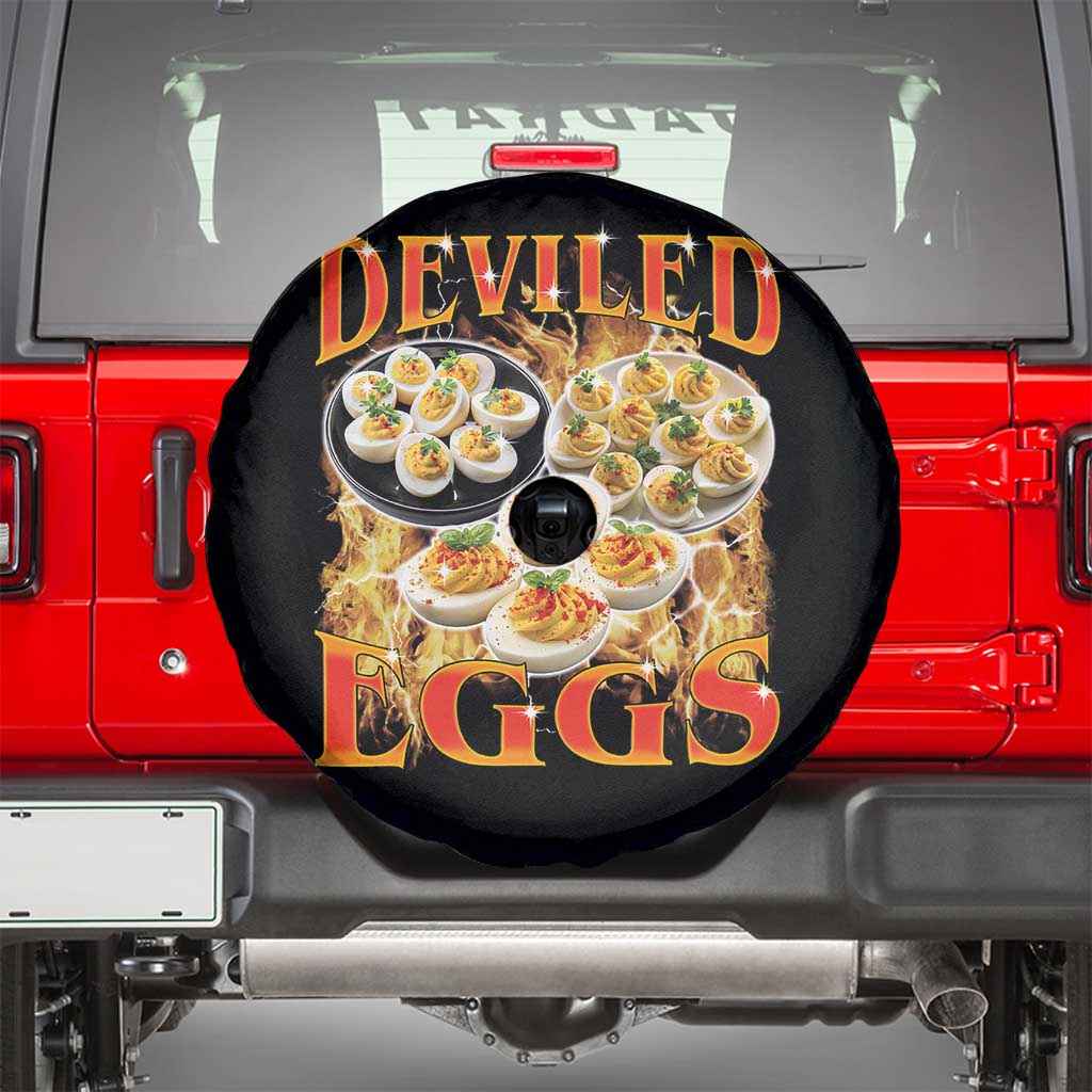 Deviled Eggs Spare Tire Cover Vintage 90s Thanksgiving Funny Foodie Bootleg Graphic