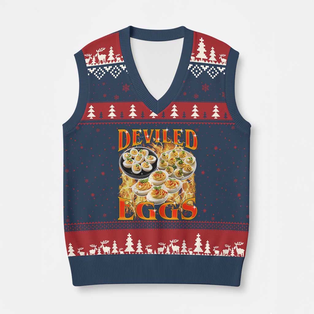 Deviled Eggs V-Neck Knit Sweater Vest Vintage 90s Thanksgiving Funny Foodie Bootleg Graphic