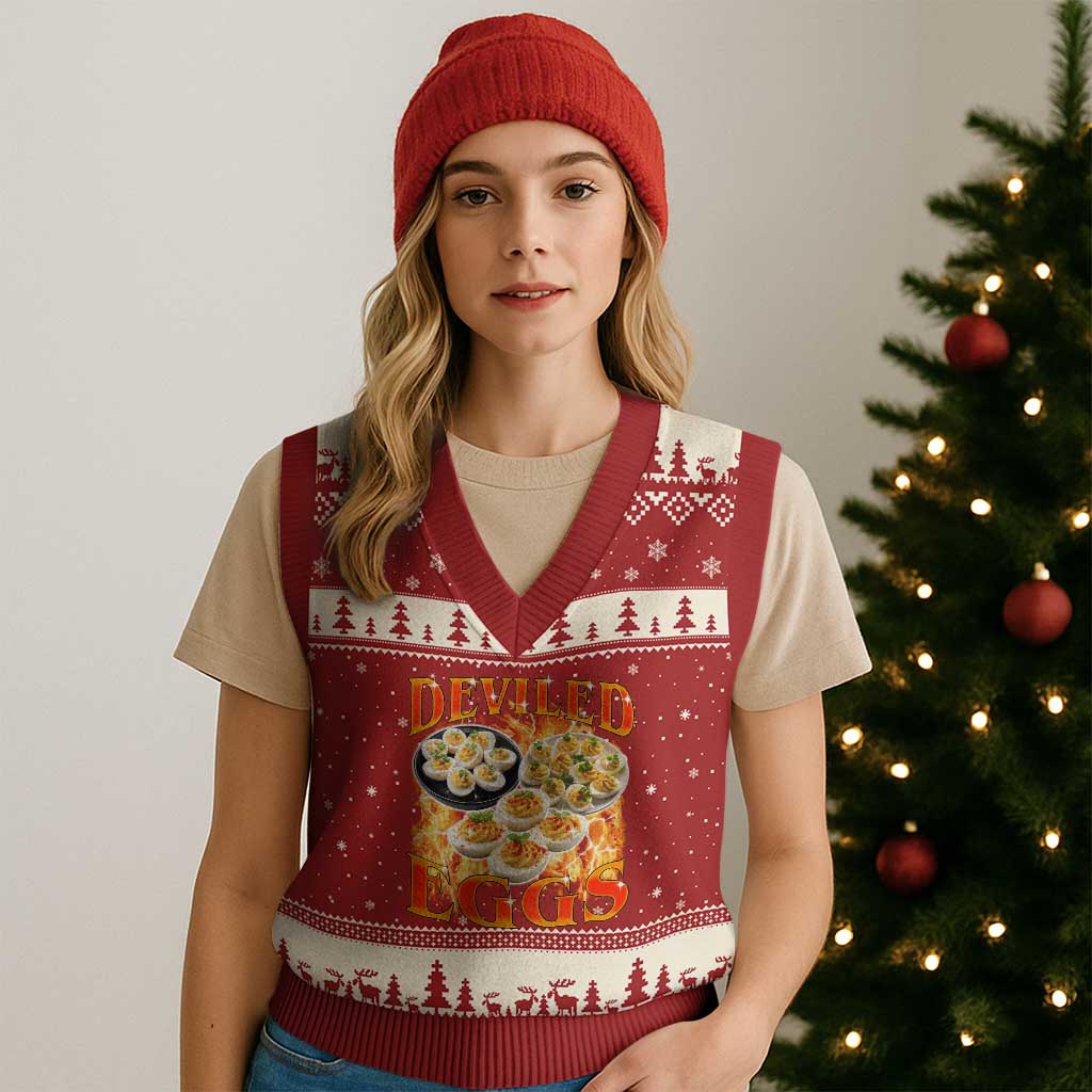 Deviled Eggs V-Neck Knit Sweater Vest Vintage 90s Thanksgiving Funny Foodie Bootleg Graphic