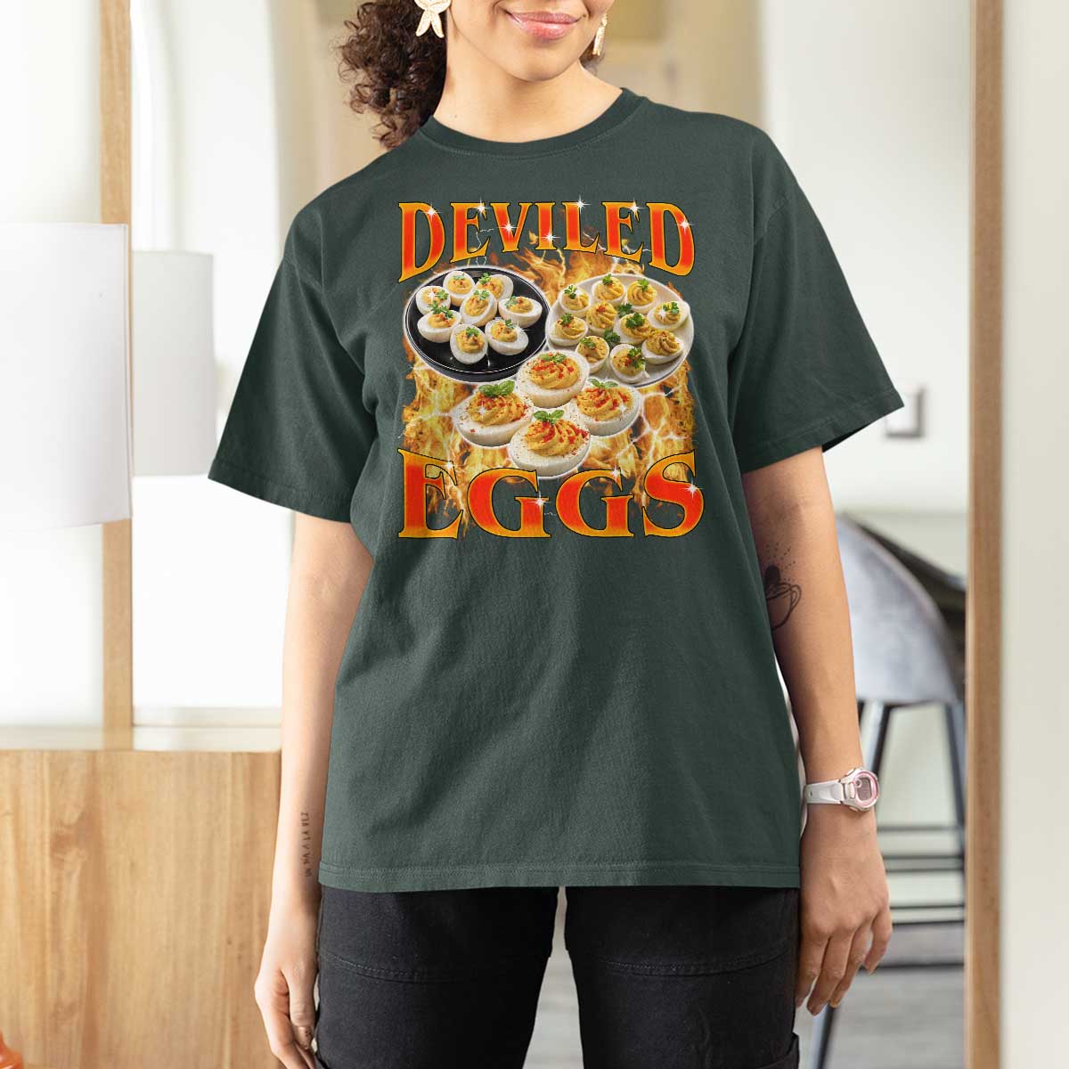 Deviled Eggs T Shirt For Women Vintage 90s Thanksgiving Funny Foodie Bootleg Graphic