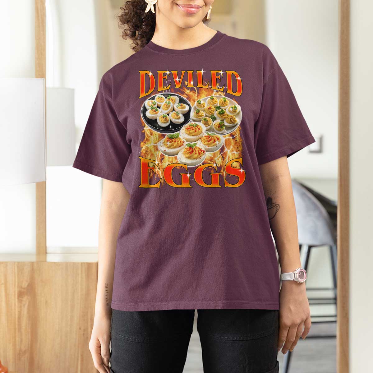 Deviled Eggs T Shirt For Women Vintage 90s Thanksgiving Funny Foodie Bootleg Graphic