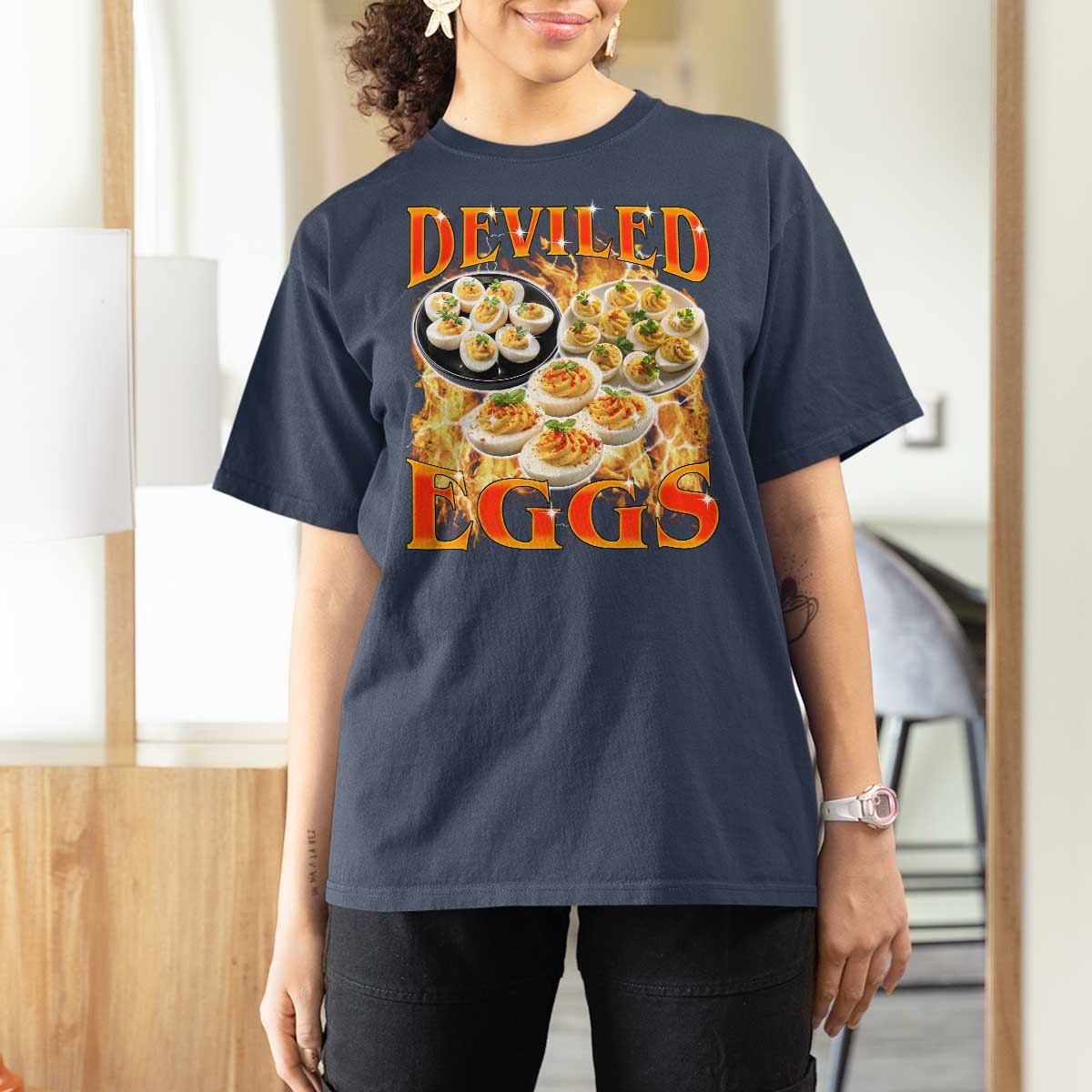 Deviled Eggs T Shirt For Women Vintage 90s Thanksgiving Funny Foodie Bootleg Graphic