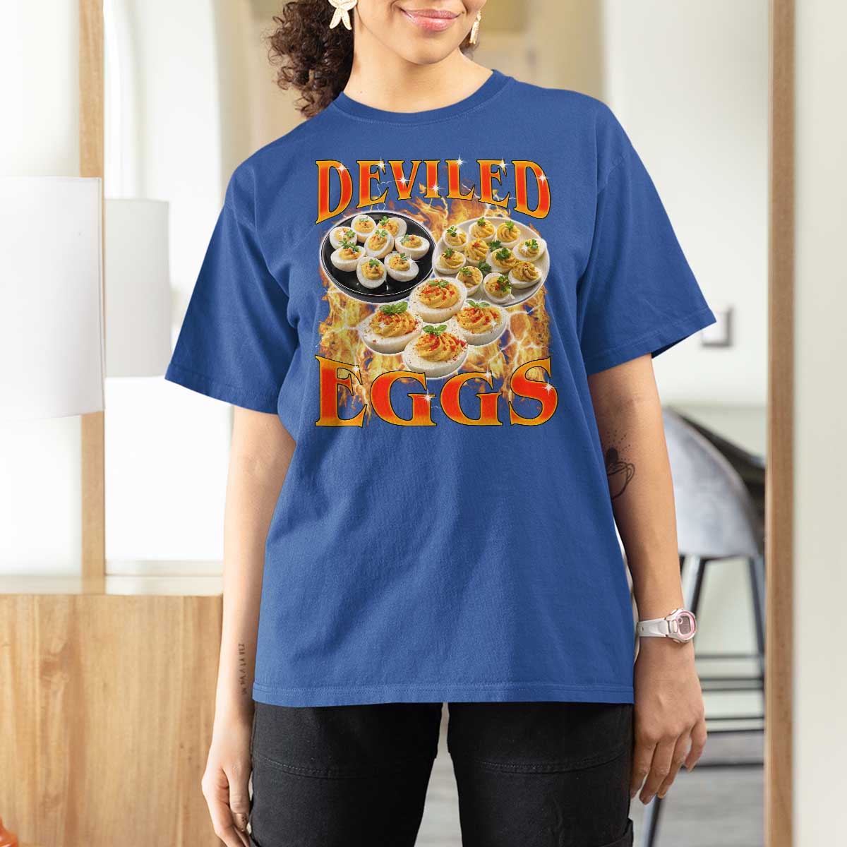 Deviled Eggs T Shirt For Women Vintage 90s Thanksgiving Funny Foodie Bootleg Graphic