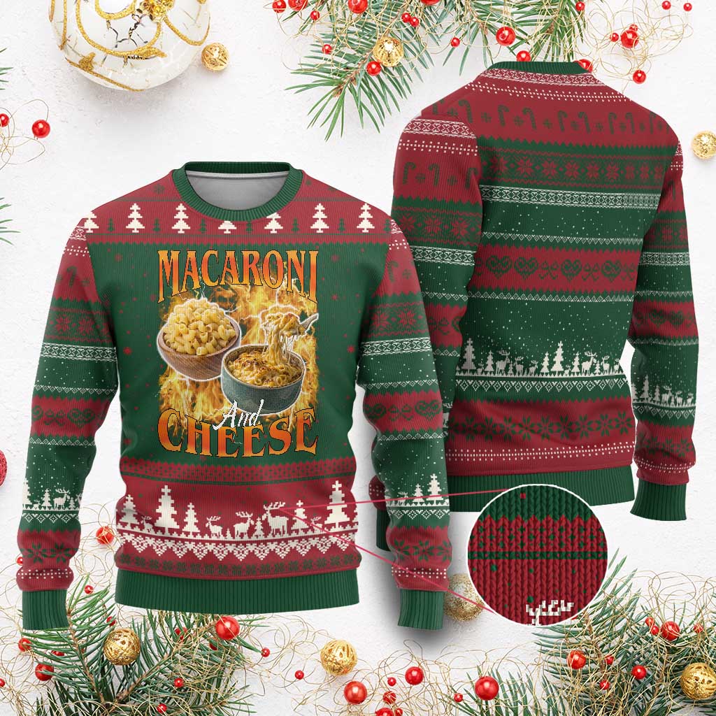 Macaroni And Cheese Meme Ugly Christmas Sweater Vintage 90s Style Funny Foodie Bootleg Graphic