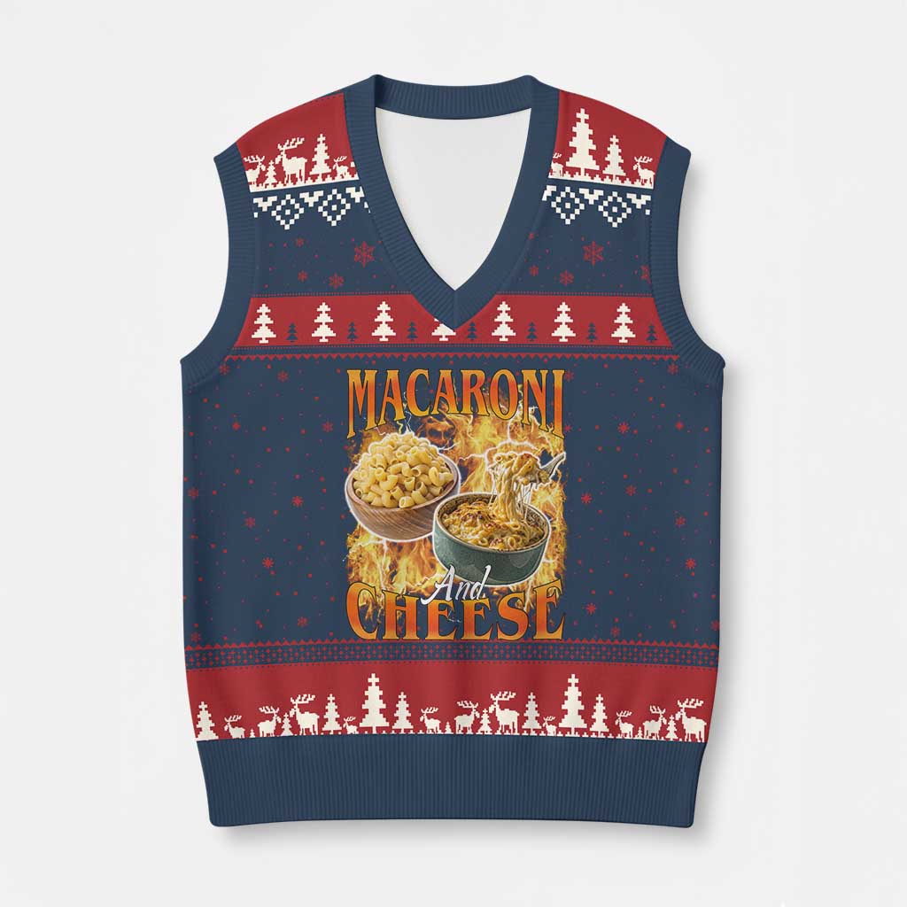 Macaroni And Cheese Meme V-Neck Knit Sweater Vest Vintage 90s Style Funny Foodie Bootleg Graphic