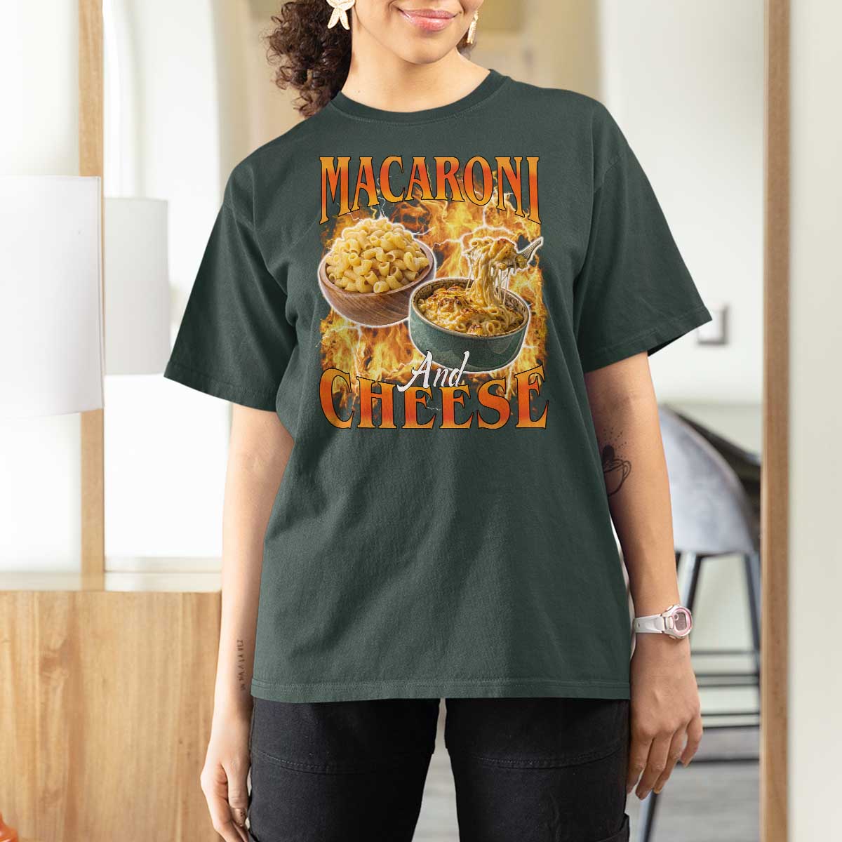 Macaroni And Cheese Meme T Shirt For Women Vintage 90s Style Funny Foodie Bootleg Graphic