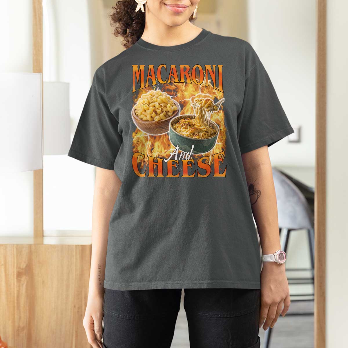 Macaroni And Cheese Meme T Shirt For Women Vintage 90s Style Funny Foodie Bootleg Graphic