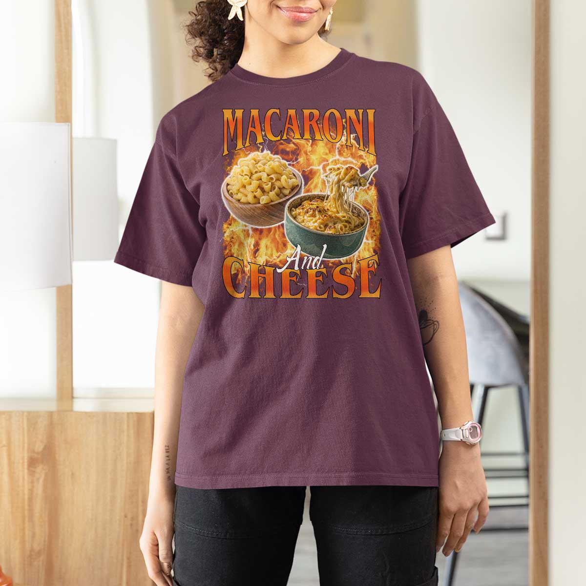 Macaroni And Cheese Meme T Shirt For Women Vintage 90s Style Funny Foodie Bootleg Graphic