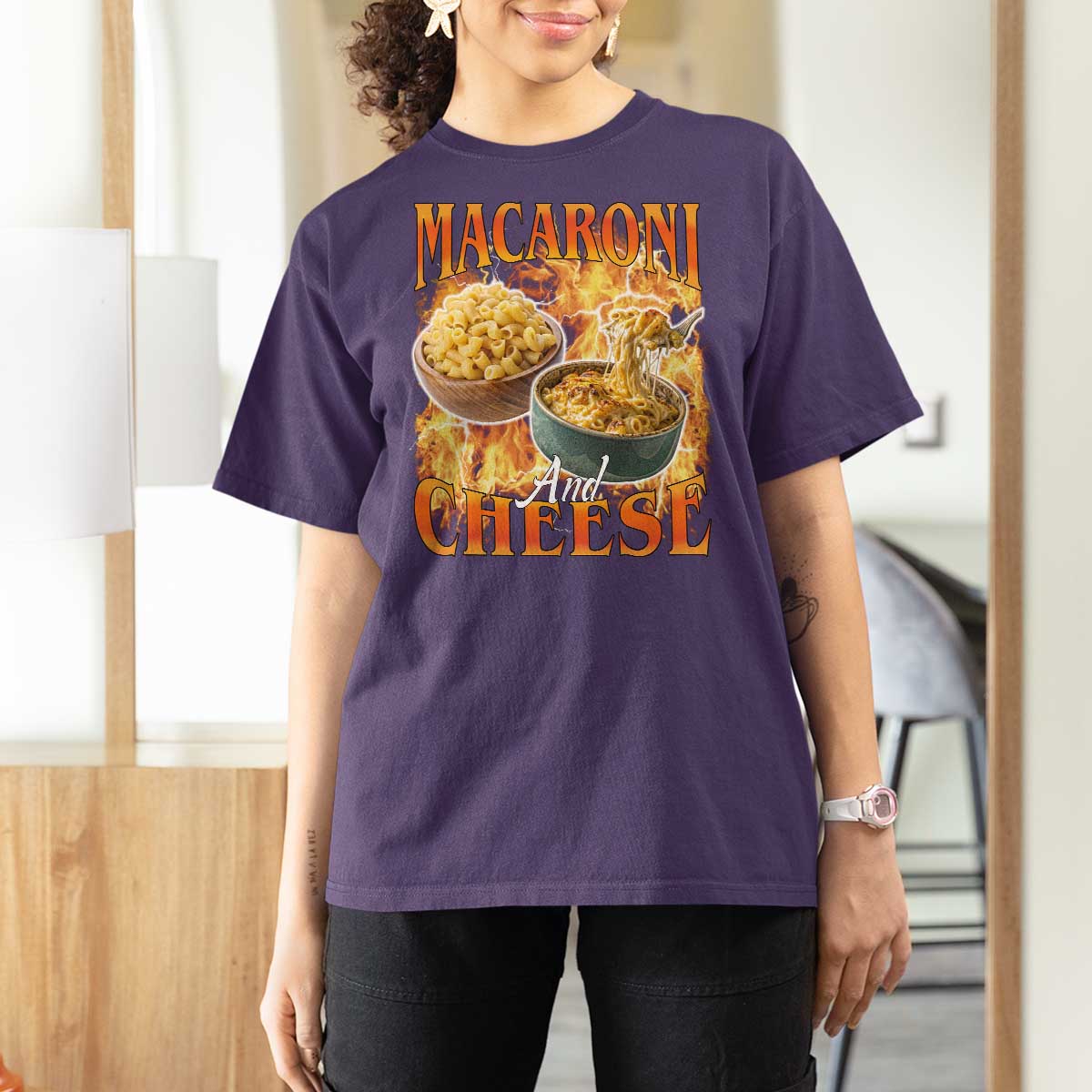 Macaroni And Cheese Meme T Shirt For Women Vintage 90s Style Funny Foodie Bootleg Graphic
