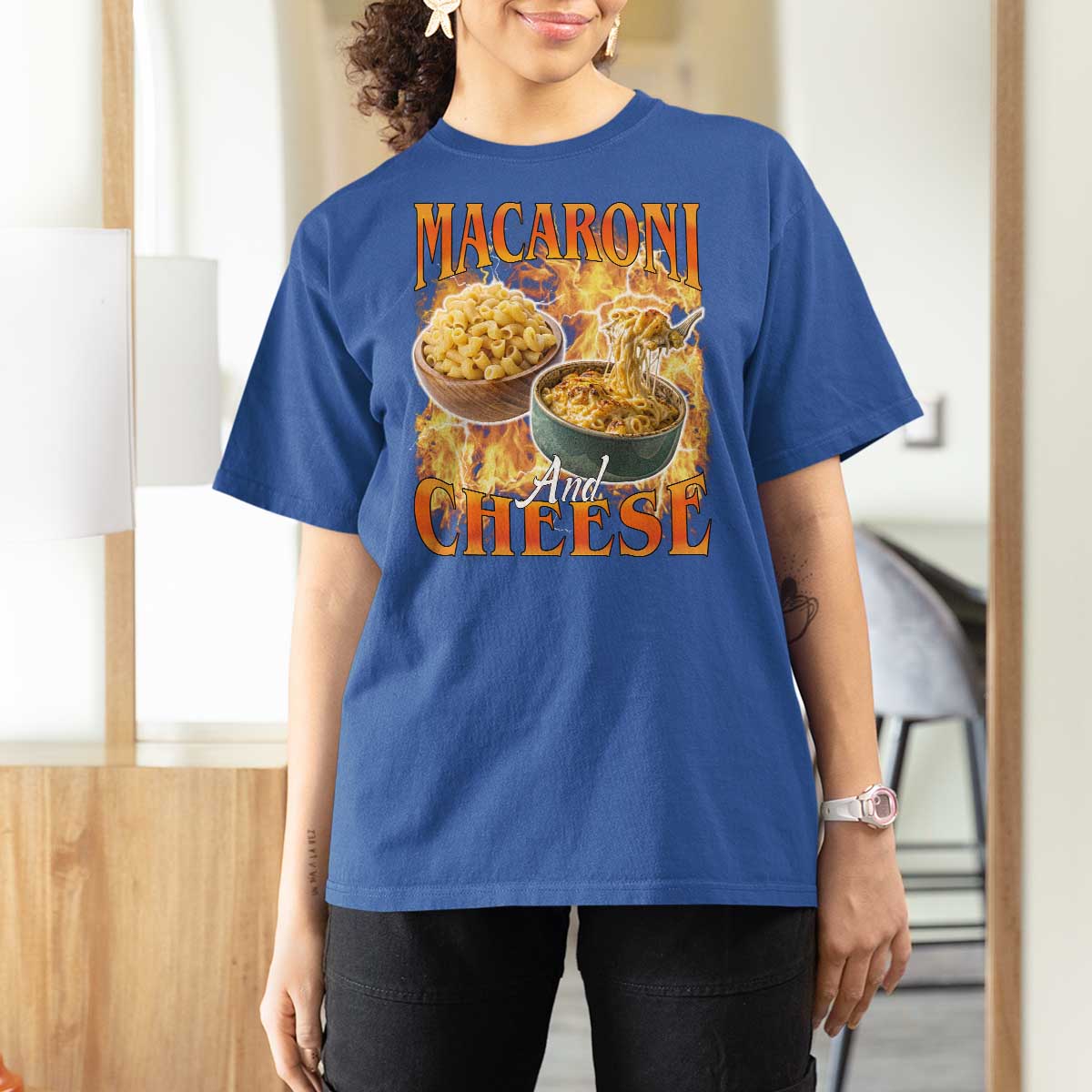 Macaroni And Cheese Meme T Shirt For Women Vintage 90s Style Funny Foodie Bootleg Graphic