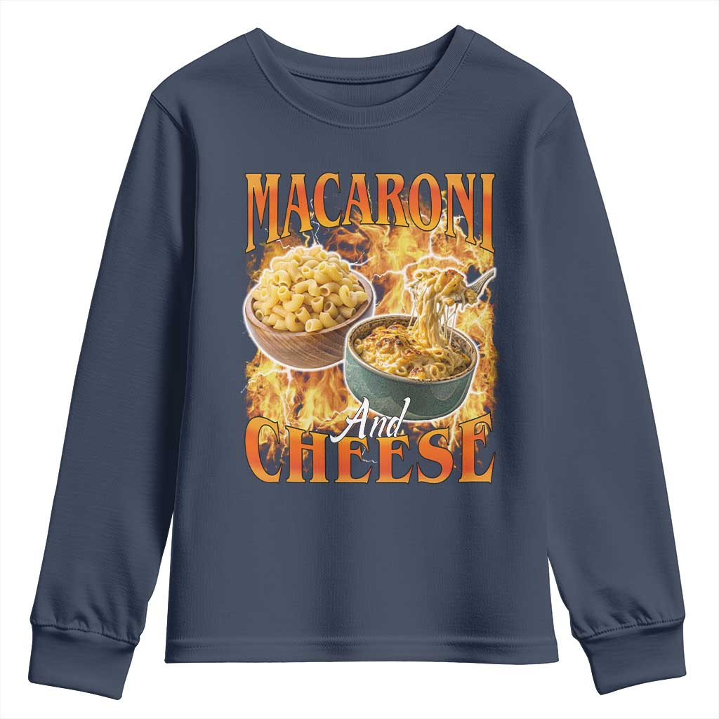 Macaroni And Cheese Meme Youth Sweatshirt Vintage 90s Style Funny Foodie Bootleg Graphic