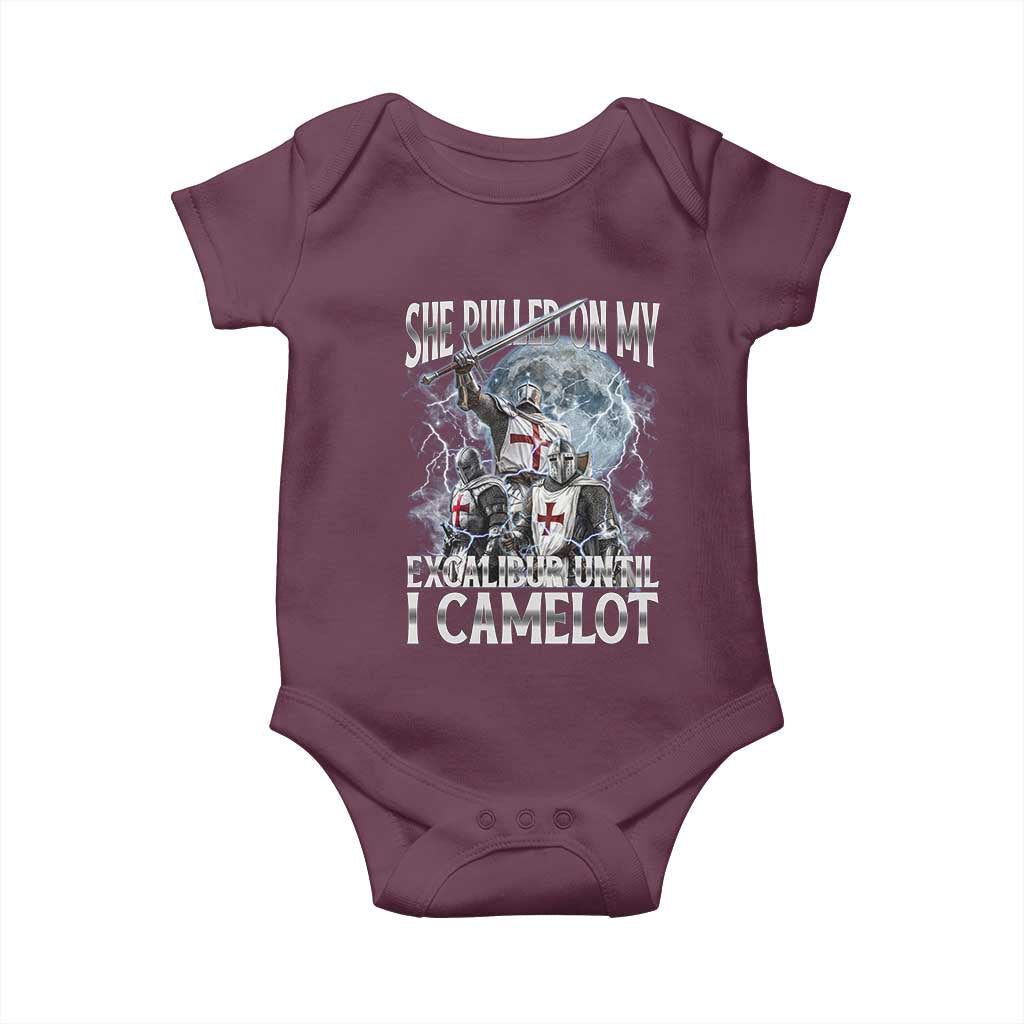 Funny Offensive Knight Meme Baby Onesie She Pulled On My Excalibur Bootleg - Wonder Print Shop