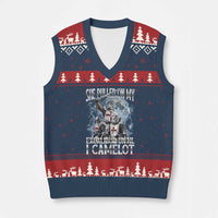 Funny Offensive Knight Meme V-Neck Knit Sweater Vest She Pulled On My Excalibur Bootleg - Wonder Print Shop