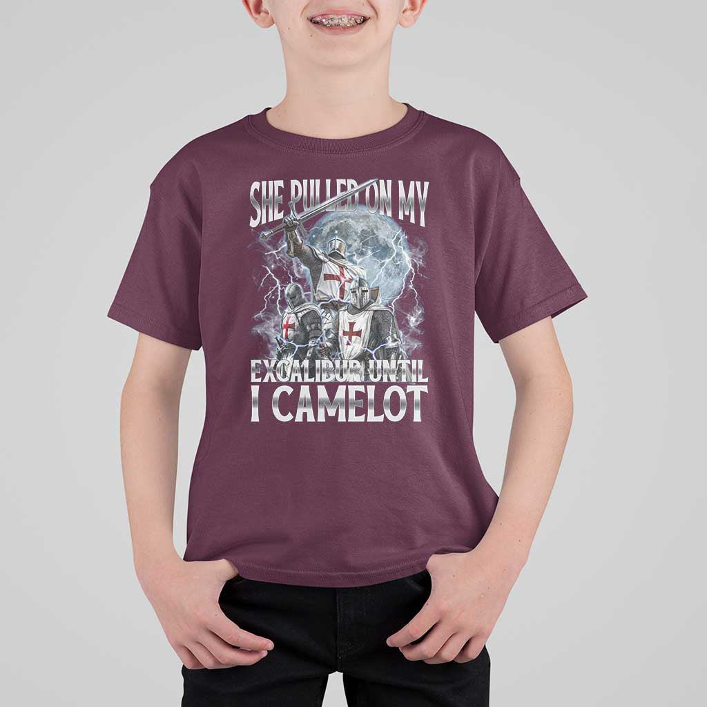 Funny Offensive Knight Meme T Shirt For Kid She Pulled On My Excalibur Bootleg - Wonder Print Shop