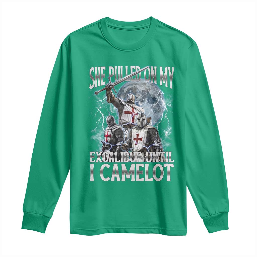 Funny Offensive Knight Meme Long Sleeve Shirt She Pulled On My Excalibur Bootleg - Wonder Print Shop