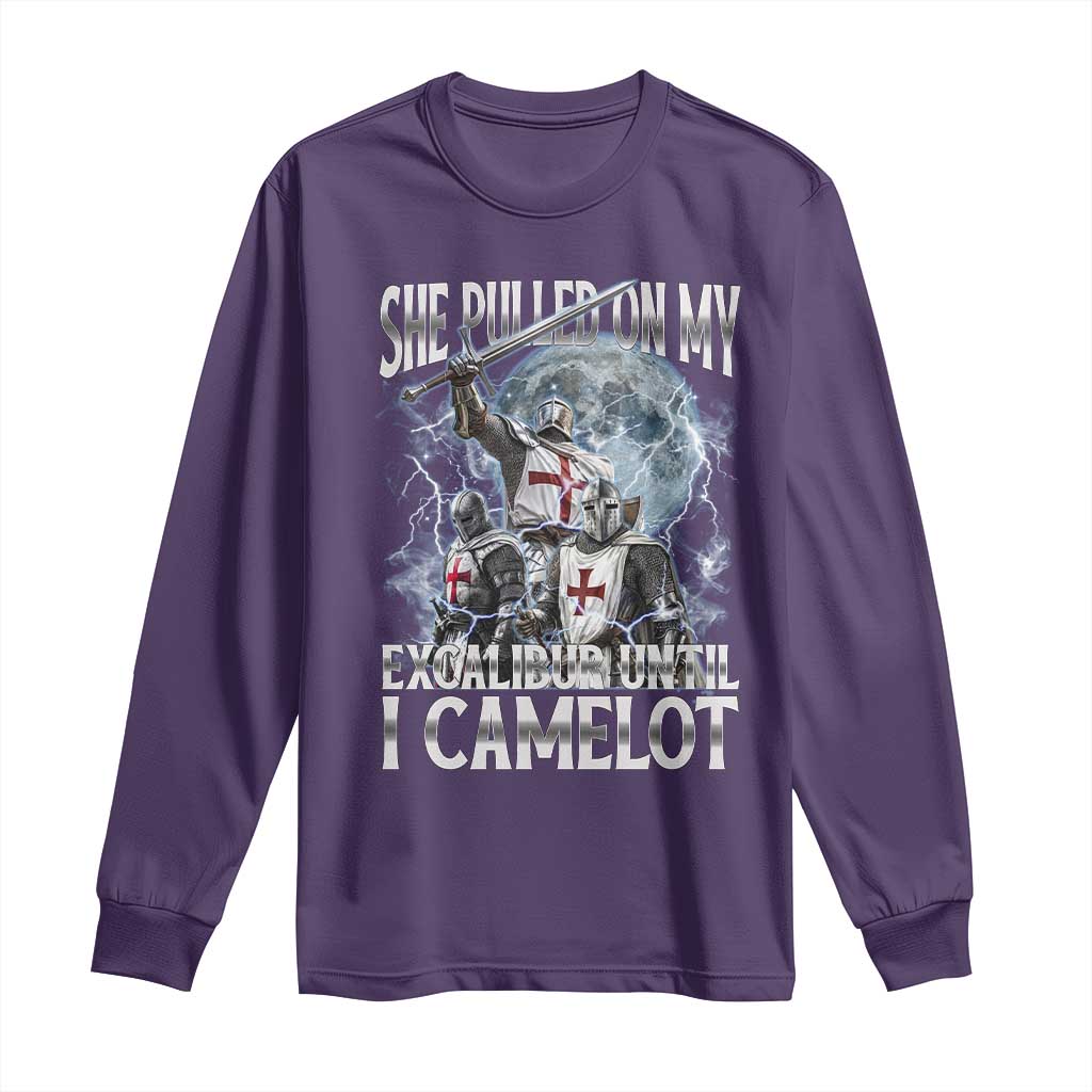 Funny Offensive Knight Meme Long Sleeve Shirt She Pulled On My Excalibur Bootleg - Wonder Print Shop