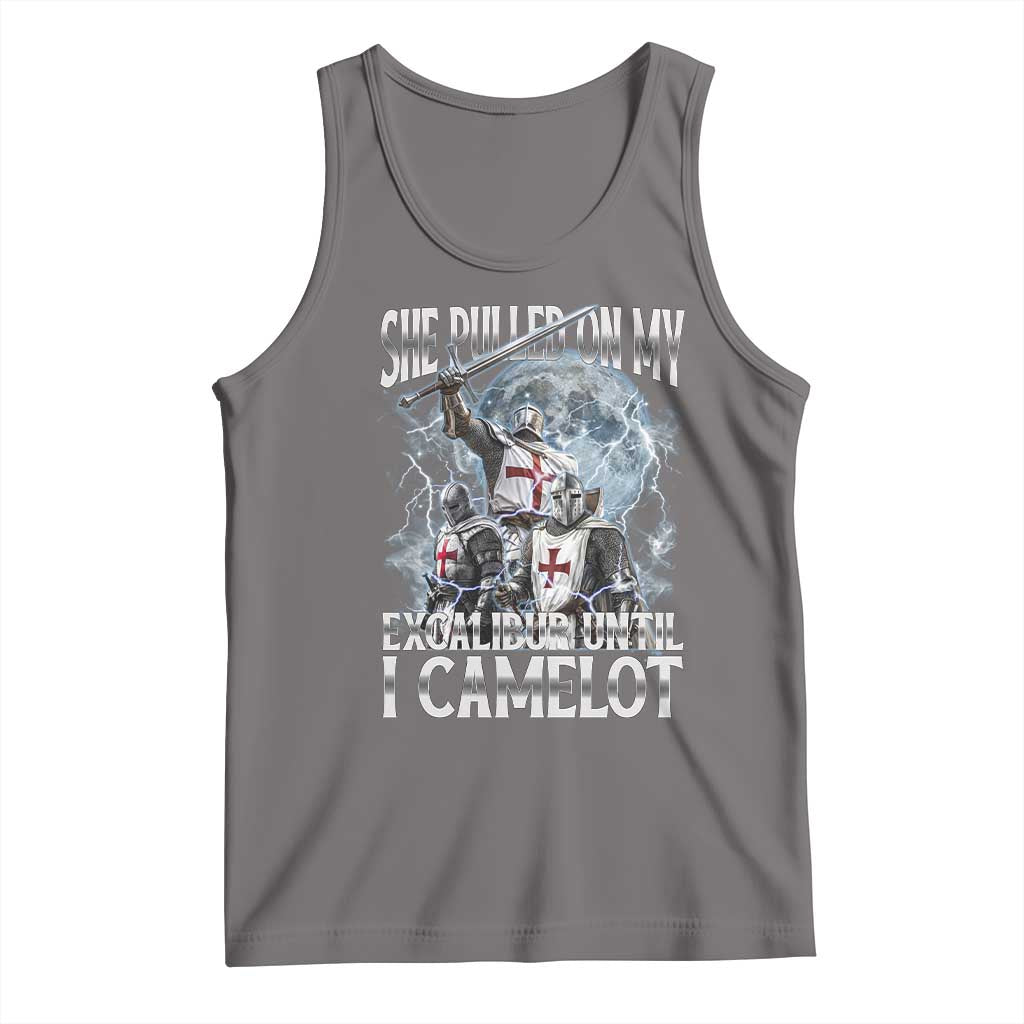Funny Offensive Knight Meme Tank Top She Pulled On My Excalibur Bootleg - Wonder Print Shop