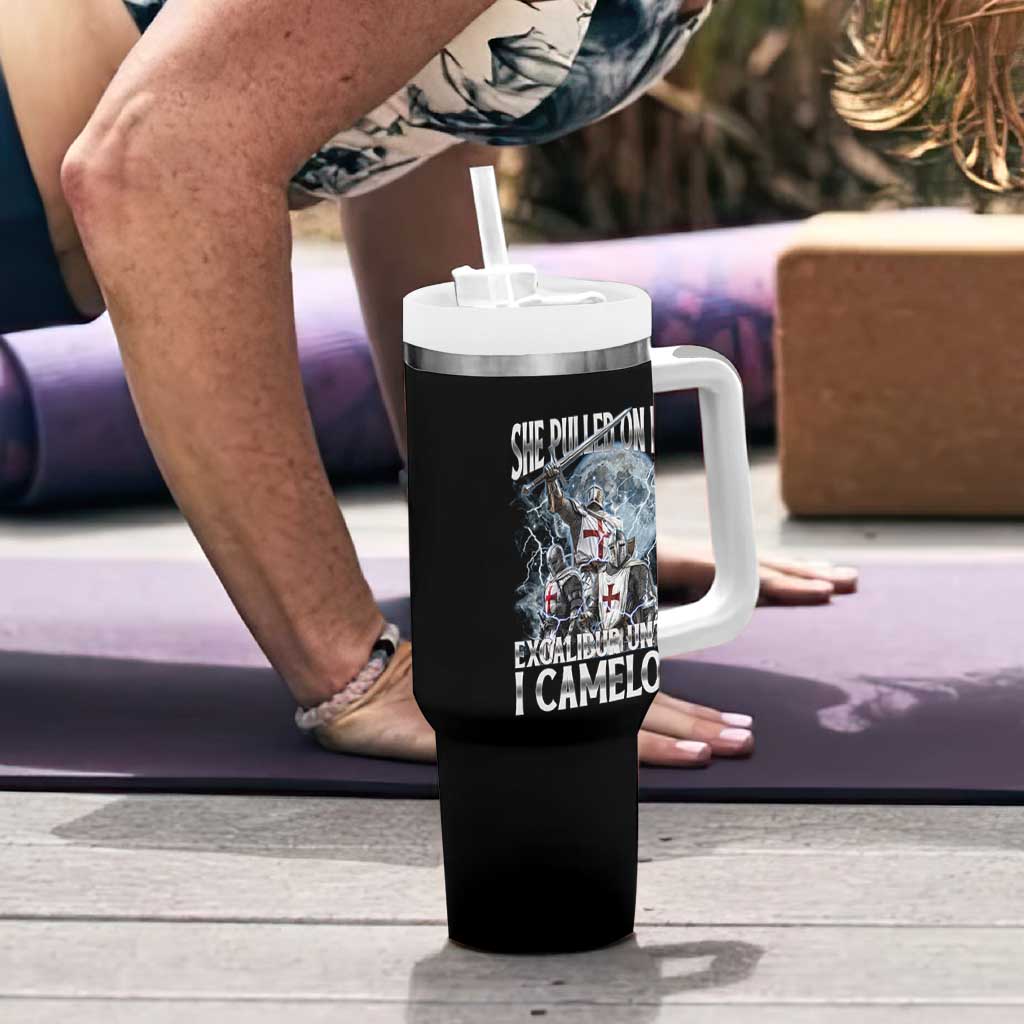 Funny Offensive Knight Meme Tumbler With Handle She Pulled On My Excalibur Bootleg - Wonder Print Shop