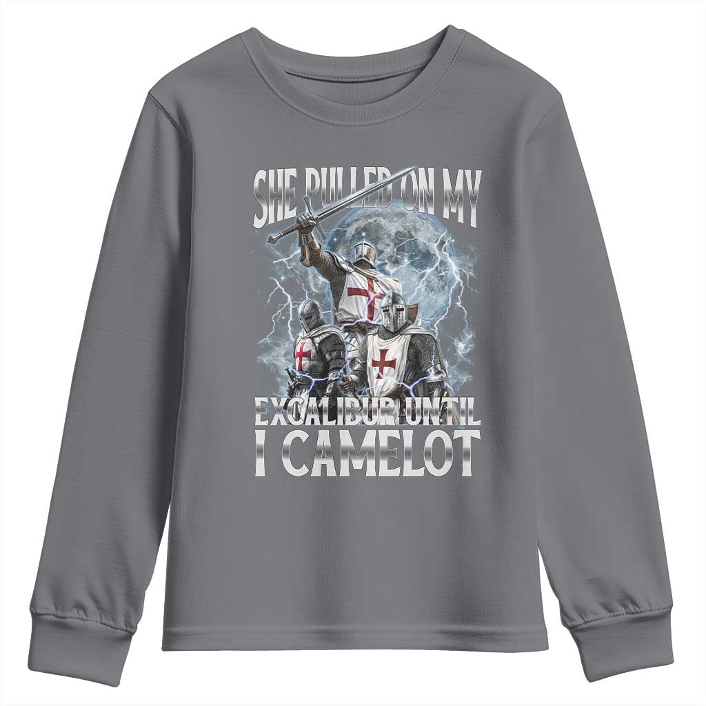 Funny Offensive Knight Meme Youth Sweatshirt She Pulled On My Excalibur Bootleg - Wonder Print Shop