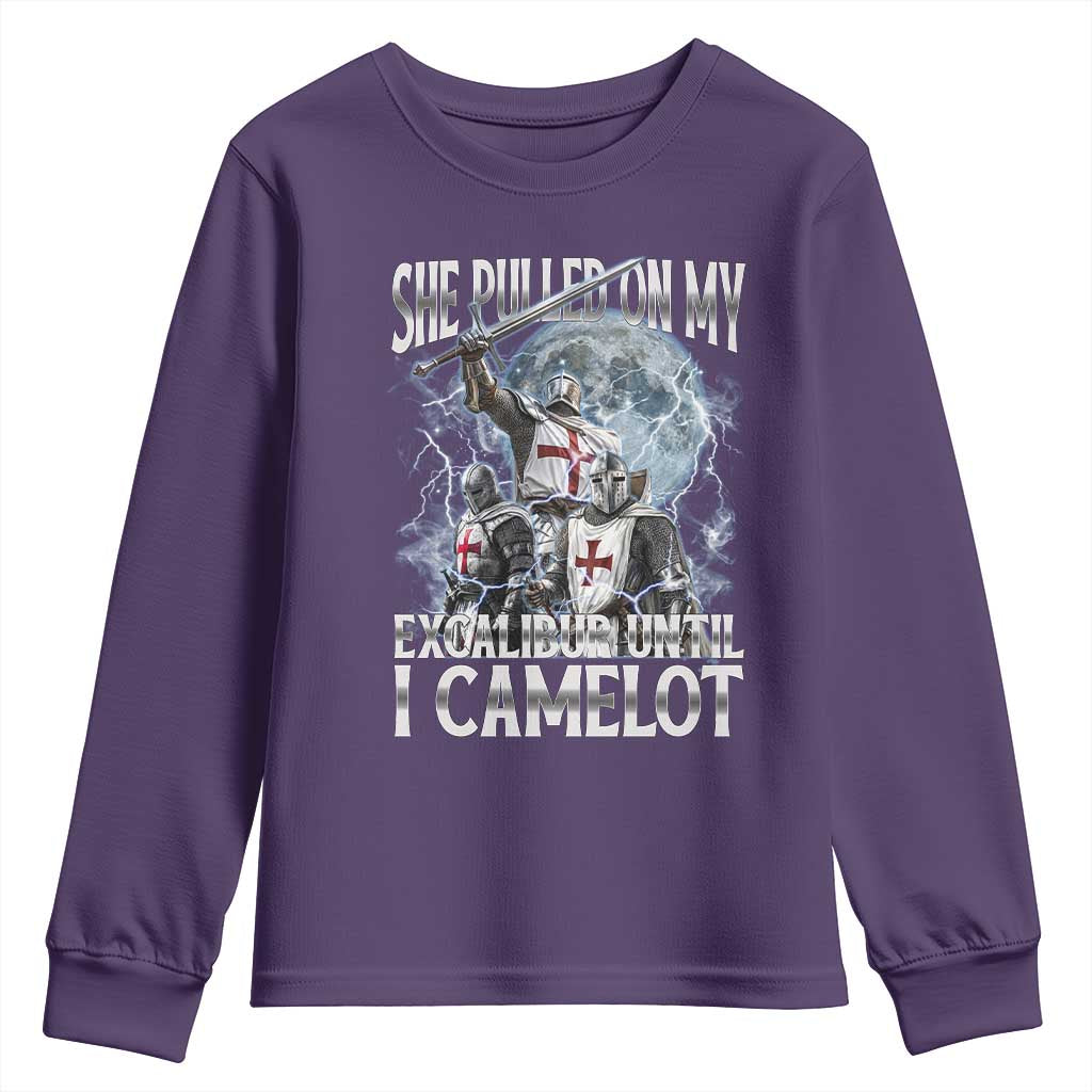 Funny Offensive Knight Meme Youth Sweatshirt She Pulled On My Excalibur Bootleg - Wonder Print Shop