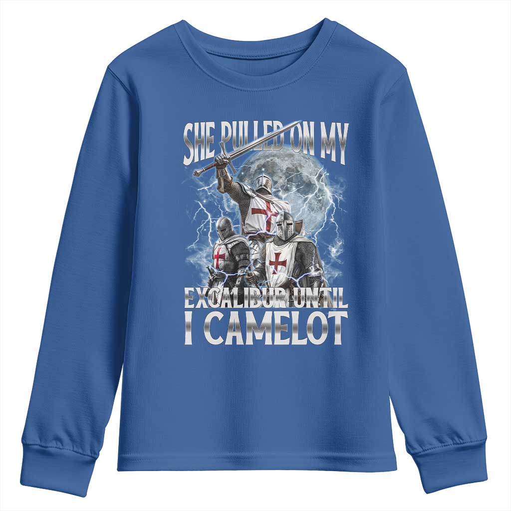 Funny Offensive Knight Meme Youth Sweatshirt She Pulled On My Excalibur Bootleg - Wonder Print Shop
