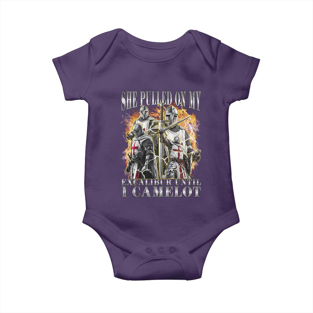 Funny Knight Meme Baby Onesie She Pulled On My Excalibur Offensive Medieval Warrior Bootleg - Wonder Print Shop