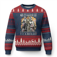 Funny Knight Meme Ugly Christmas Sweater She Pulled On My Excalibur Offensive Medieval Warrior Bootleg - Wonder Print Shop