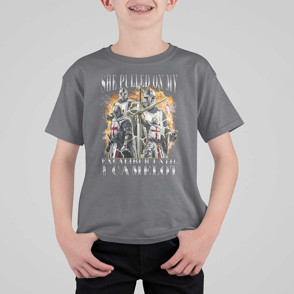 Funny Knight Meme T Shirt For Kid She Pulled On My Excalibur Offensive Medieval Warrior Bootleg - Wonder Print Shop