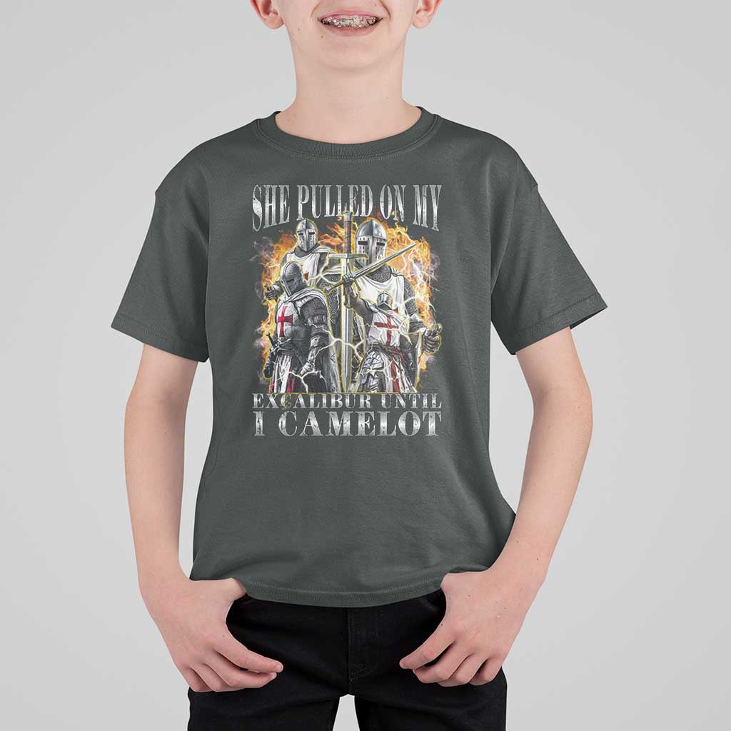 Funny Knight Meme T Shirt For Kid She Pulled On My Excalibur Offensive Medieval Warrior Bootleg - Wonder Print Shop