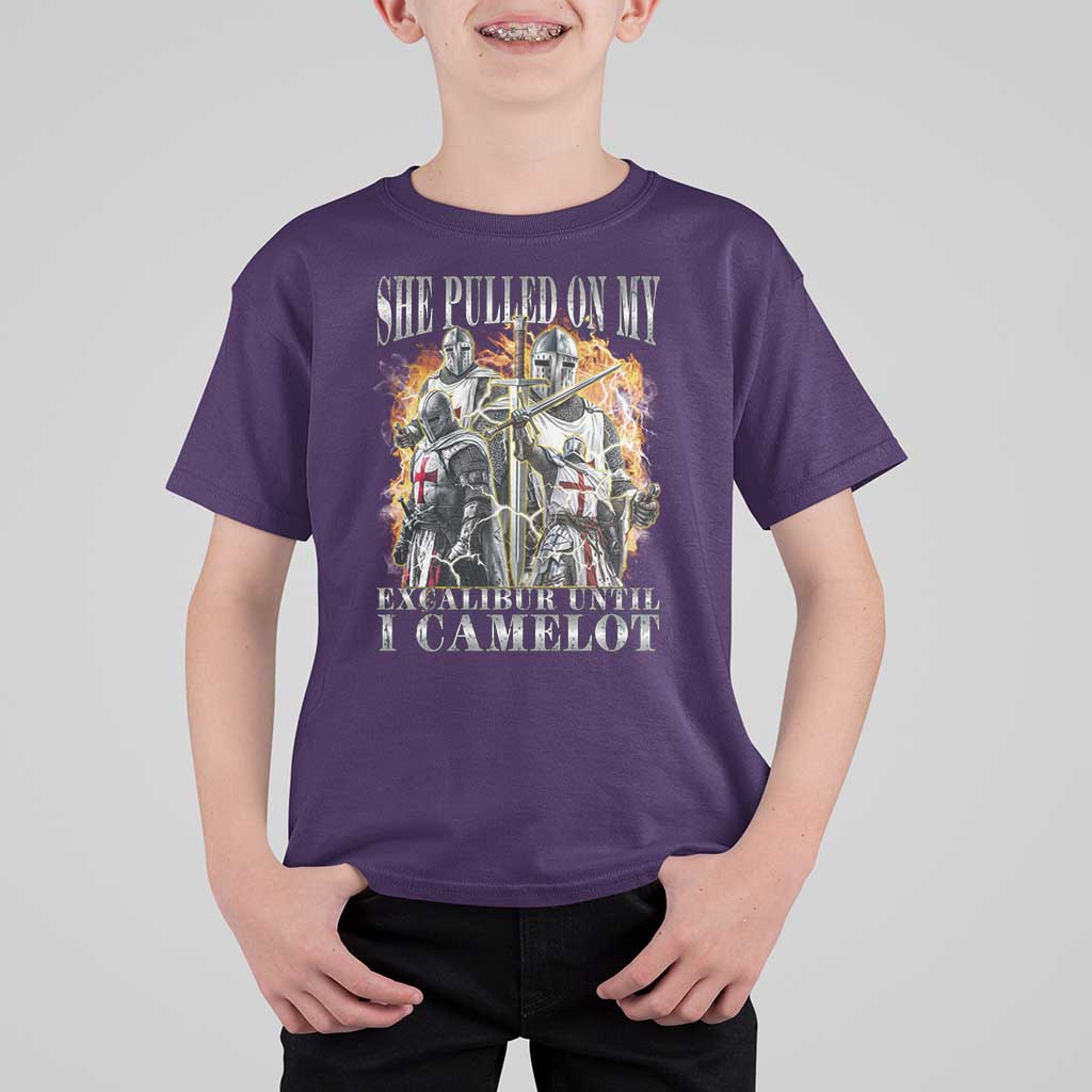 Funny Knight Meme T Shirt For Kid She Pulled On My Excalibur Offensive Medieval Warrior Bootleg - Wonder Print Shop