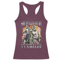 Funny Knight Meme Racerback Tank Top She Pulled On My Excalibur Offensive Medieval Warrior Bootleg - Wonder Print Shop