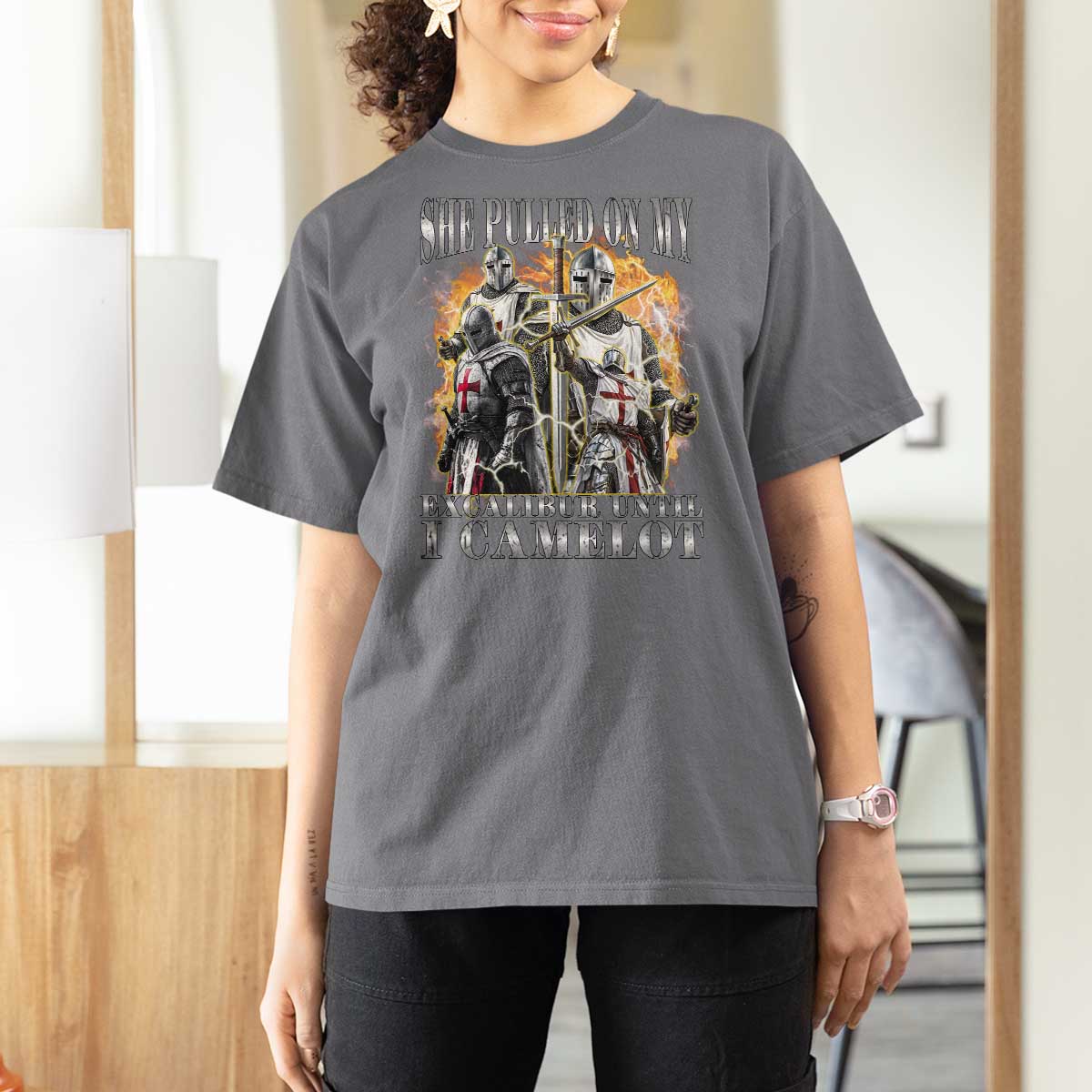 Funny Knight Meme T Shirt For Women She Pulled On My Excalibur Offensive Medieval Warrior Bootleg - Wonder Print Shop