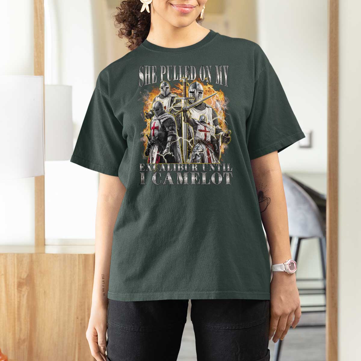 Funny Knight Meme T Shirt For Women She Pulled On My Excalibur Offensive Medieval Warrior Bootleg - Wonder Print Shop
