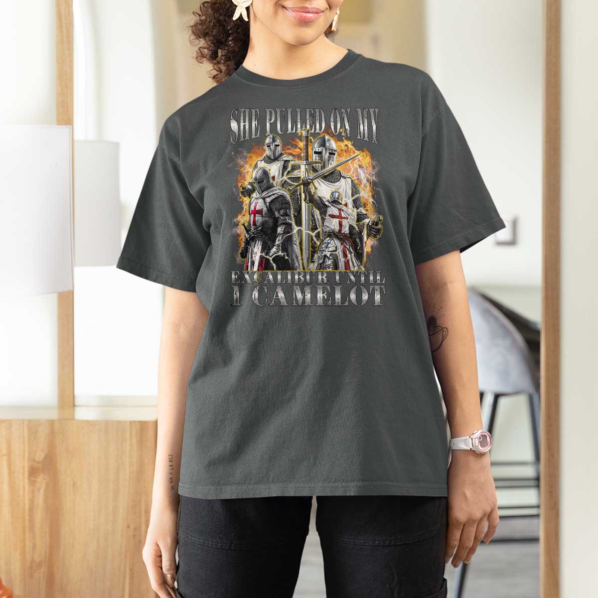 Funny Knight Meme T Shirt For Women She Pulled On My Excalibur Offensive Medieval Warrior Bootleg - Wonder Print Shop