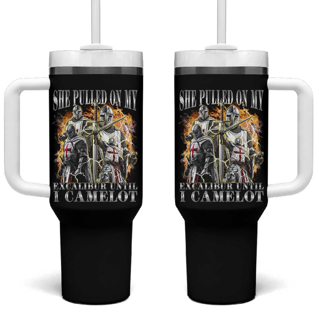Funny Knight Meme Tumbler With Handle She Pulled On My Excalibur Offensive Medieval Warrior Bootleg - Wonder Print Shop
