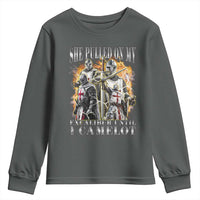 Funny Knight Meme Youth Sweatshirt She Pulled On My Excalibur Offensive Medieval Warrior Bootleg - Wonder Print Shop