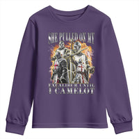 Funny Knight Meme Youth Sweatshirt She Pulled On My Excalibur Offensive Medieval Warrior Bootleg - Wonder Print Shop