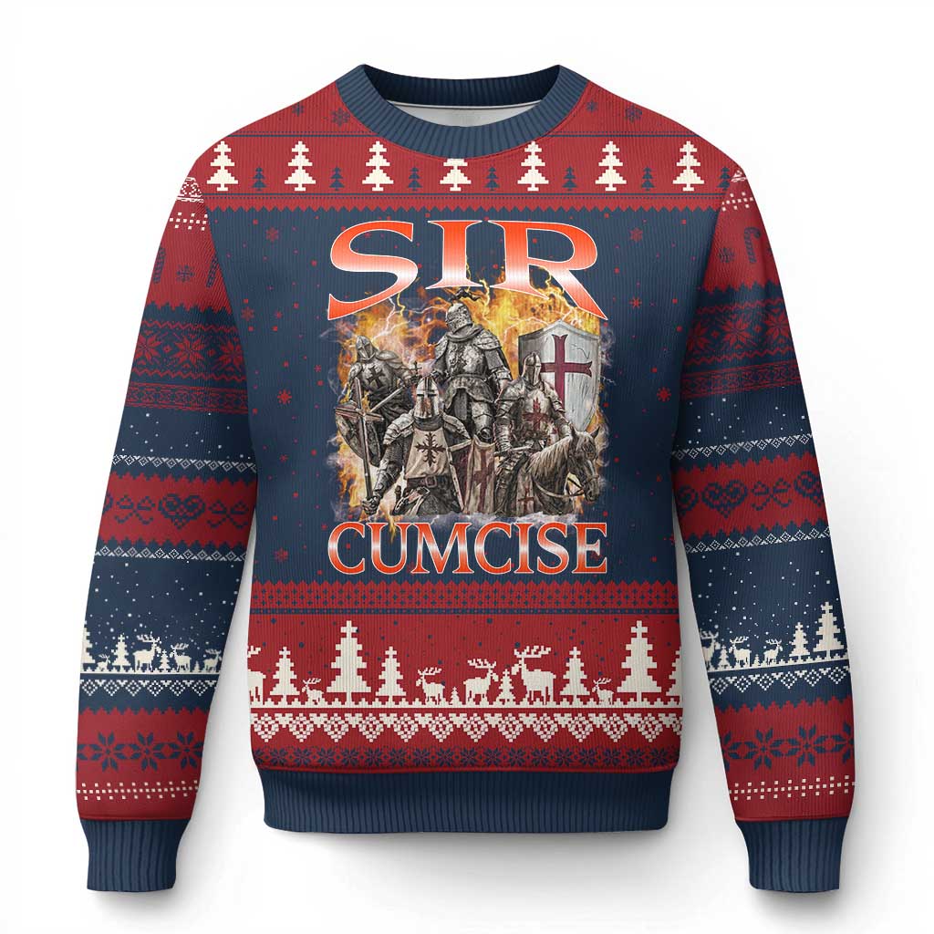 Knight Meme Ugly Christmas Sweater Sir Cumcise Funny Bootleg Graphic - Wonder Print Shop