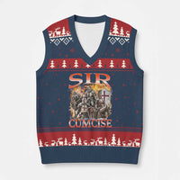 Knight Meme V-Neck Knit Sweater Vest Sir Cumcise Funny Bootleg Graphic - Wonder Print Shop