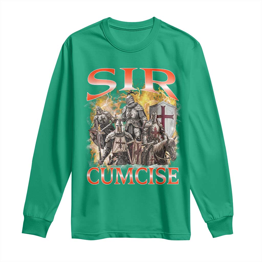Knight Meme Long Sleeve Shirt Sir Cumcise Funny Bootleg Graphic - Wonder Print Shop