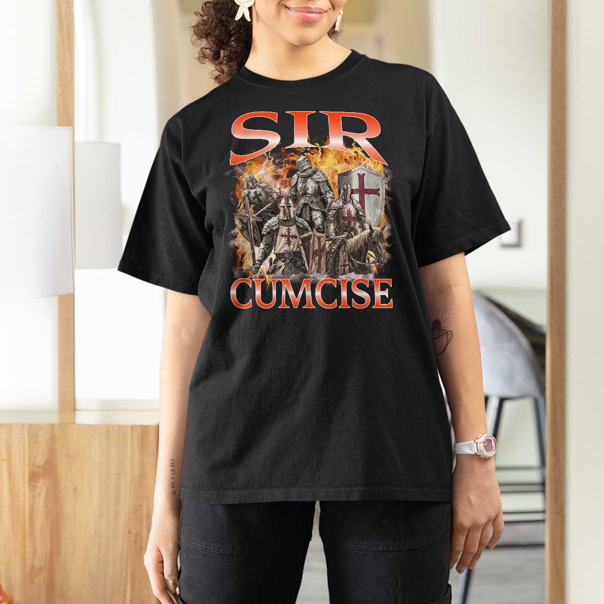 Knight Meme T Shirt For Women Sir Cumcise Funny Bootleg Graphic - Wonder Print Shop