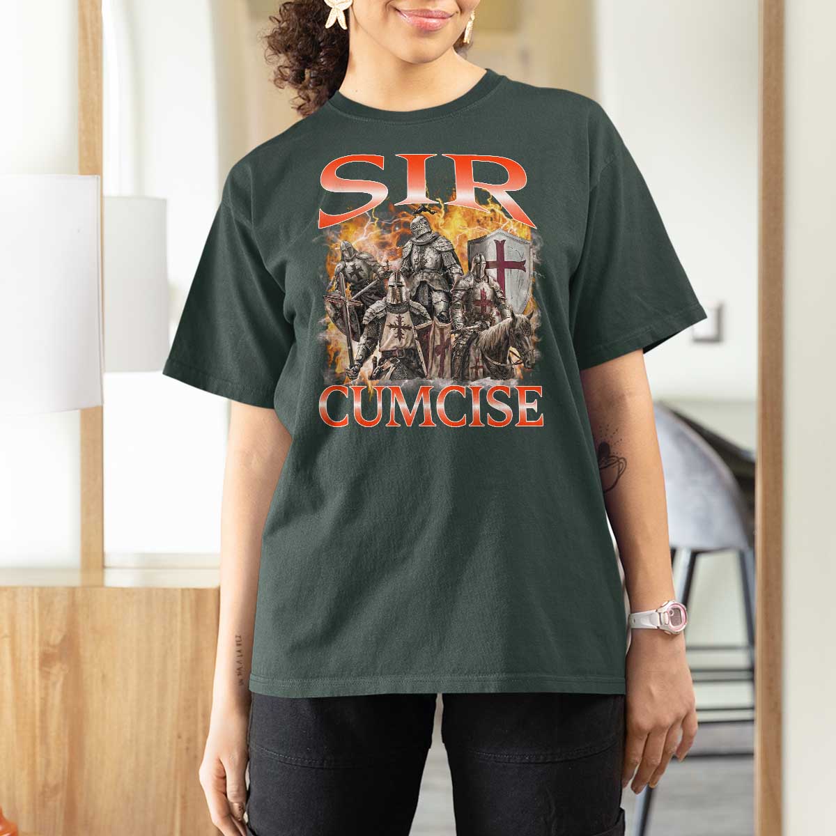 Knight Meme T Shirt For Women Sir Cumcise Funny Bootleg Graphic - Wonder Print Shop