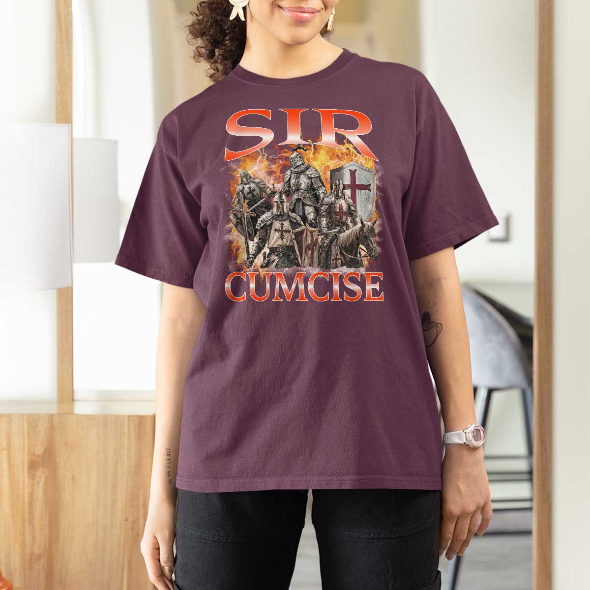 Knight Meme T Shirt For Women Sir Cumcise Funny Bootleg Graphic - Wonder Print Shop