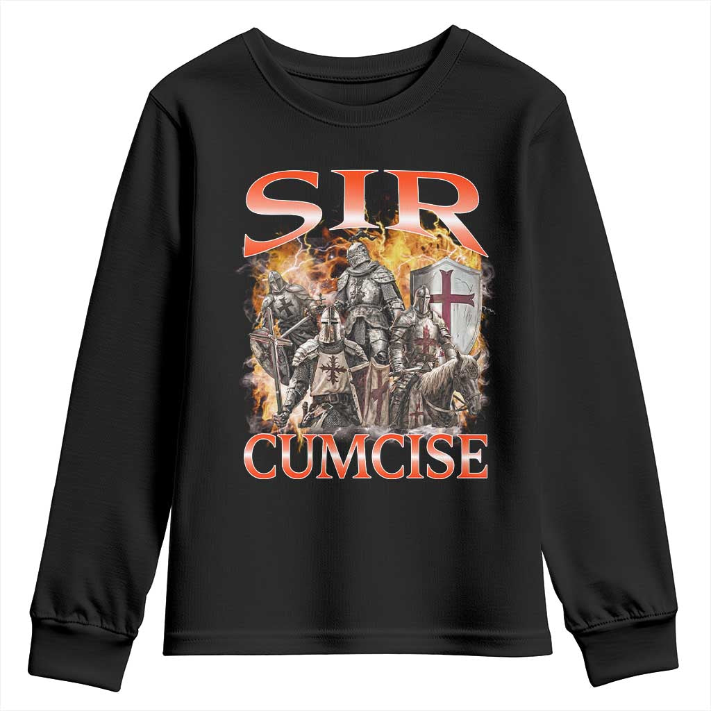 Knight Meme Youth Sweatshirt Sir Cumcise Funny Bootleg Graphic - Wonder Print Shop
