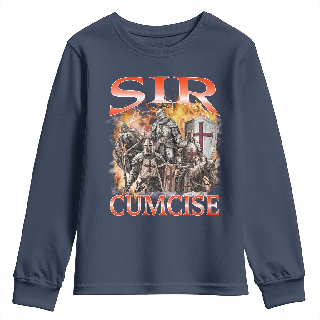 Knight Meme Youth Sweatshirt Sir Cumcise Funny Bootleg Graphic - Wonder Print Shop